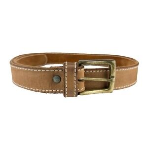 CHALA Leather Belt Tan w/ Contrast Stitching & Antiqued Brass Buckle 36" x 1.25"